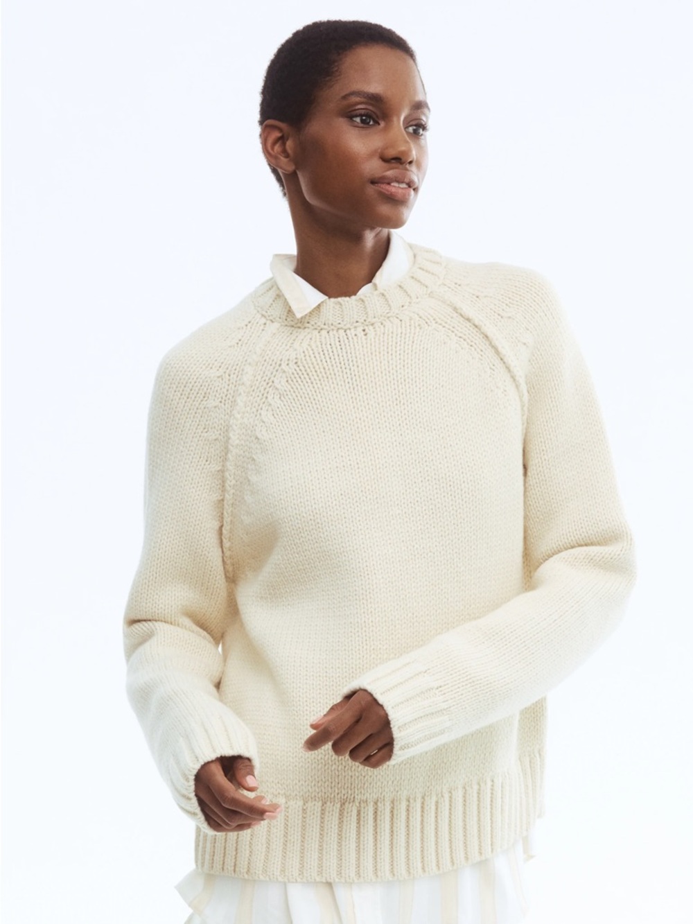 H&M Cream Raglan-Sleeved Sweater